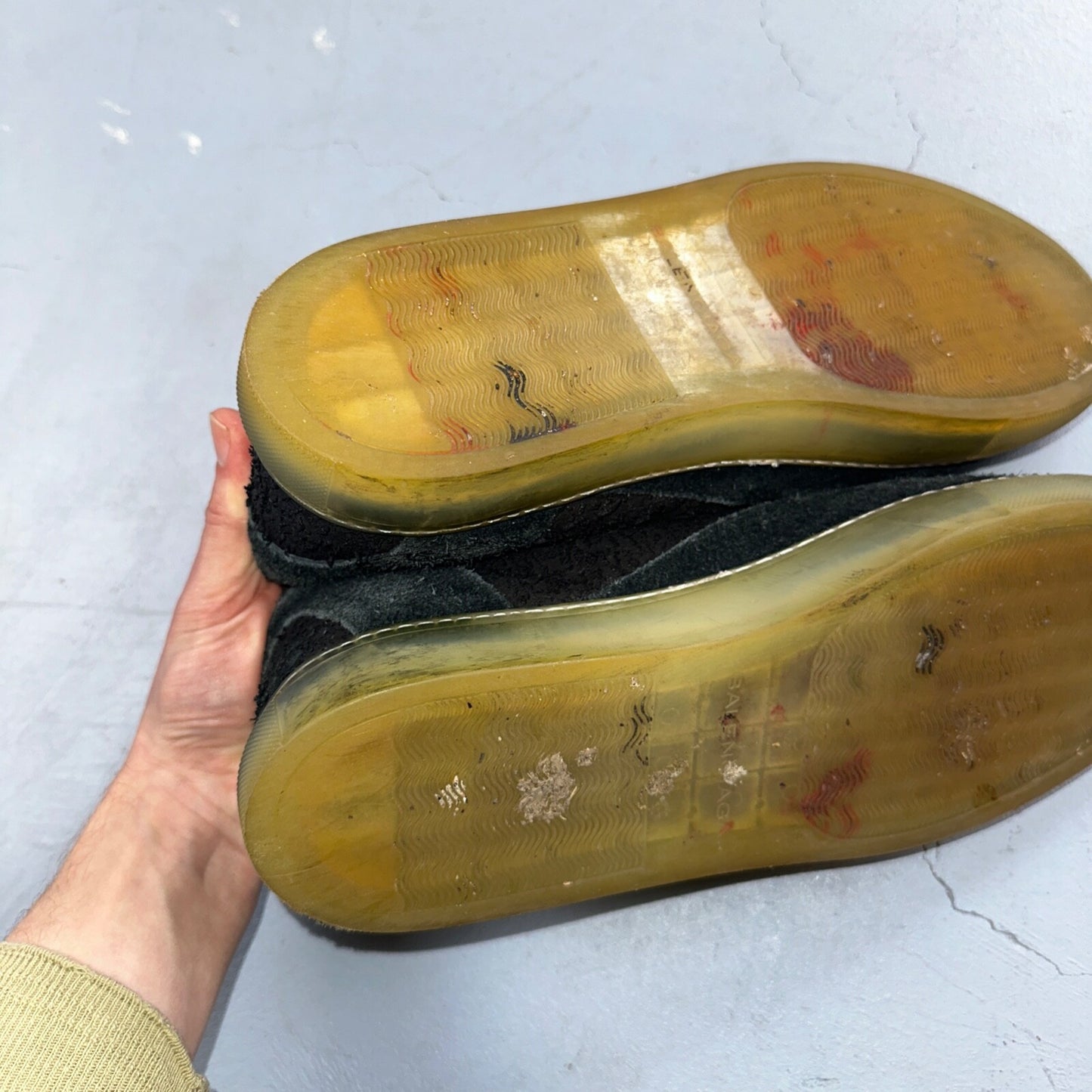 Balenciaga Paris Black Distressed Leather And Suede Sneaker Trainer Mens Size 42