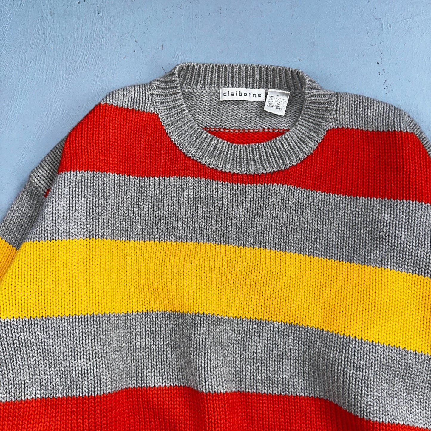 VTG Claiborne Fisherman Knit Womens Sz M Sweater Cable Knit Striped Chic Boho