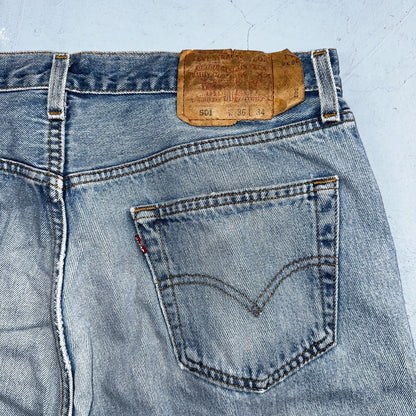 Levis 501 Vintage 90s USA XX Straight Leg Jeans Blue Light Wash 36x34 Act 34x33