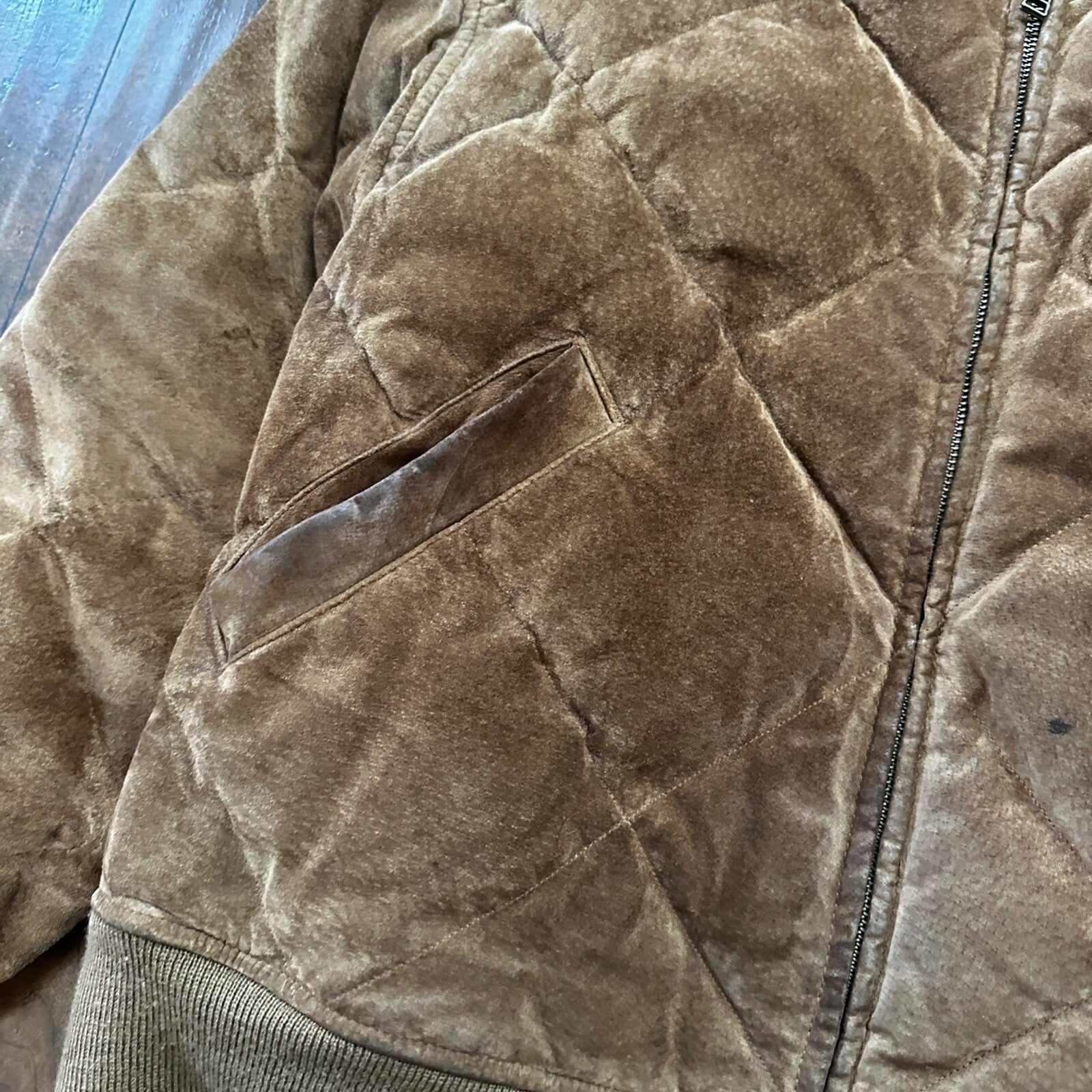 VTG 90s Eddie Bauer Jacket Brown Genuine Suede Leather Goose Down Bomber RARE