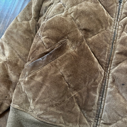 VTG 90s Eddie Bauer Jacket Brown Genuine Suede Leather Goose Down Bomber RARE