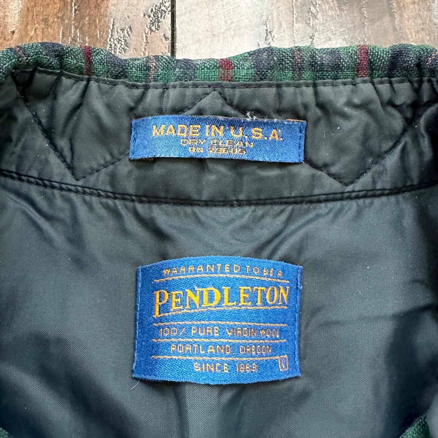 VTG Pendleton Mens Virgin Wool Button Up Shirt Plaid Size L Made in USA Big Hole