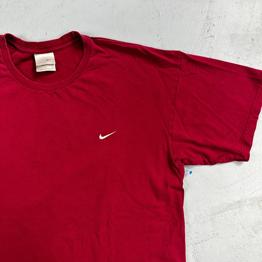 Nike Silver Tag Y2K VTG T Shirt Maroon Red Large Basic Essential Center Swoosh