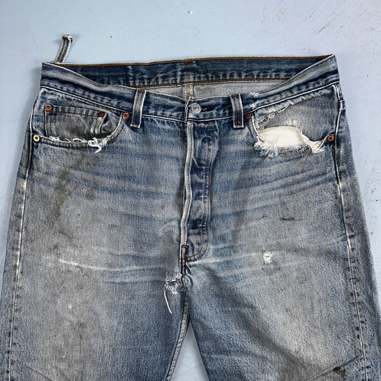 Levis 501 Vintage 90s USA XX Straight Leg Jeans Blue Thrashed 36x36 Act 33x31