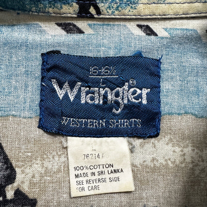 Wrangler VTG Aztec All Over Print Cowboy Cut Button Up Shirt Mens 16.5 USA