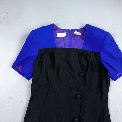 Liz Claiborne Petite 10 Black Blue Short Sleeve V Neck Stretch Sweater Dress VTG