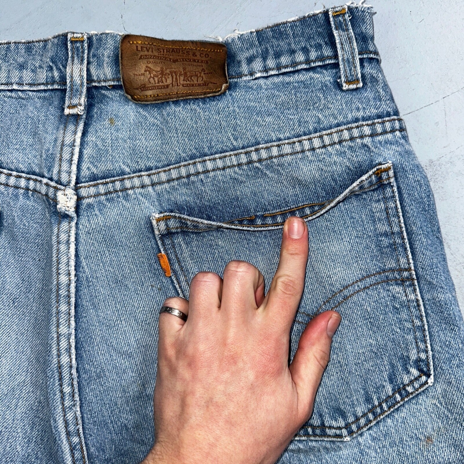 Levis 517 Vintage 80s USA Orange Tab Bootcut Flare Blue Worn Jeans Act 32x34