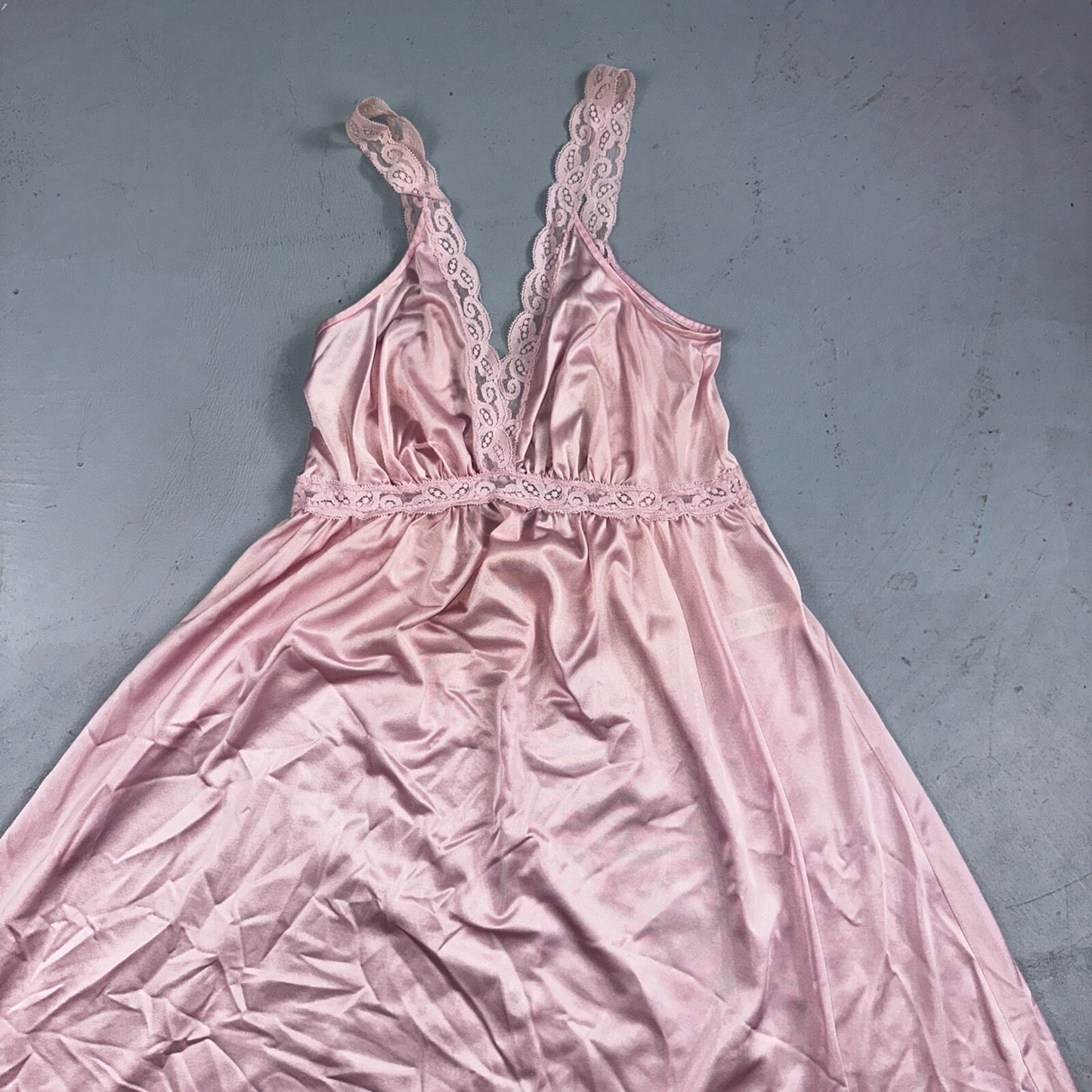 Vintage 1970s Olga Lingerie Slip Dress Sleepwear Full Sweep Nightgown Lace 70s