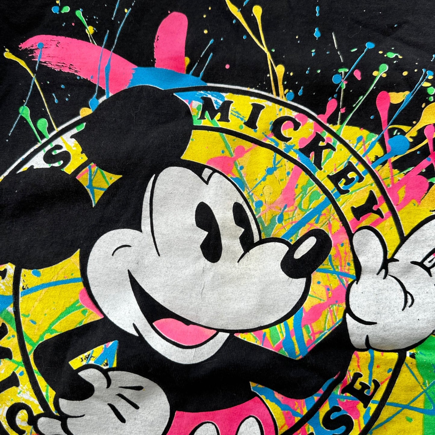 Mickey Mouse Disney Splatter Long Sleeve Black Vintage T Shirt 90s USA Cool
