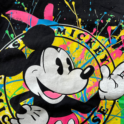 Mickey Mouse Disney Splatter Long Sleeve Black Vintage T Shirt 90s USA Cool