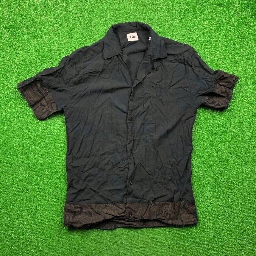 CH Carolina Herrera Black Flower Floral Button Down Dress Shirt Mens Rough VTG