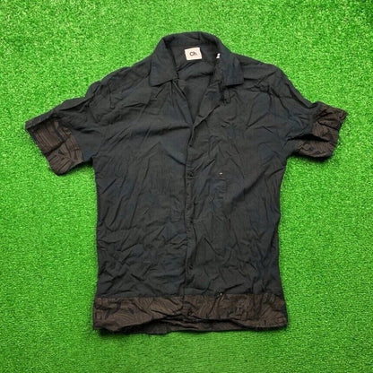 CH Carolina Herrera Black Flower Floral Button Down Dress Shirt Mens Rough VTG