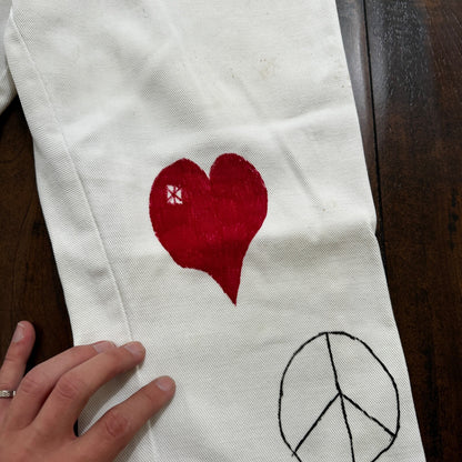 VTG 1960s Rockabilly 26x27 USA Hand Drawn Political No Nukes White Art Pants 60s