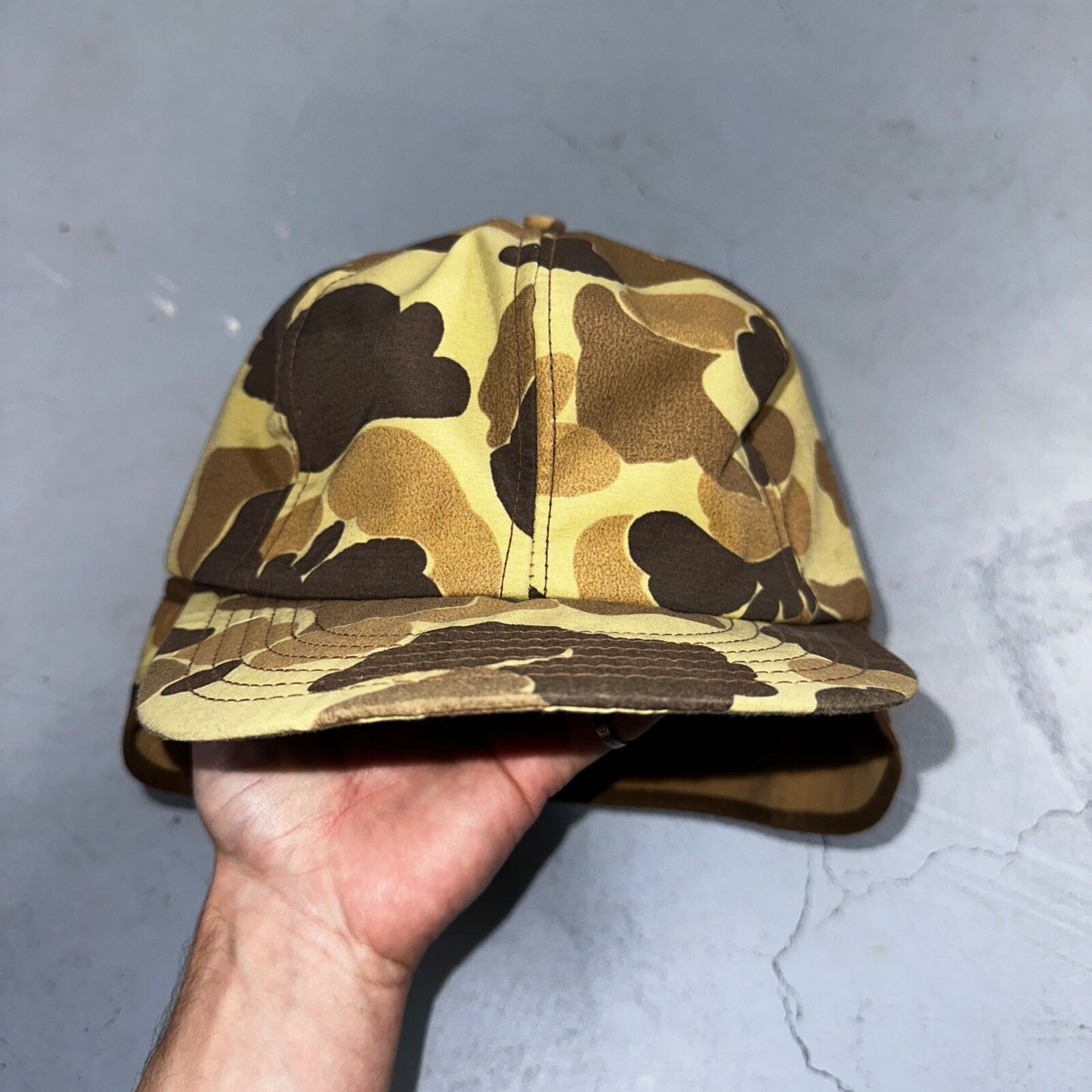 Goretex Duck Camo Hat w/ Earflaps Cap Dunn Large VTG Hunting Thinsulate 90s