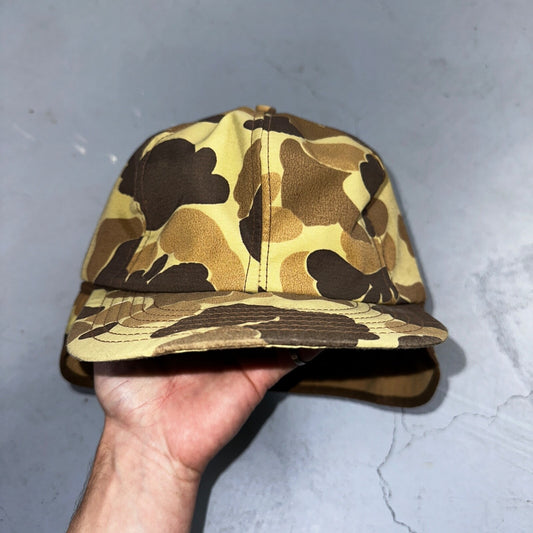 Goretex Duck Camo Hat w/ Earflaps Cap Dunn Large VTG Hunting Thinsulate 90s