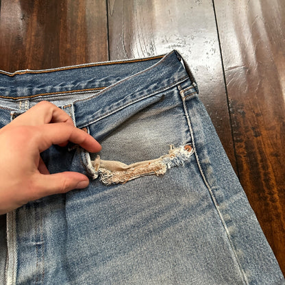 VTG 90s Levis 501 Button Fly 34x38 Tag Jeans Straight Wash Y2K Blue XX Act 30x33