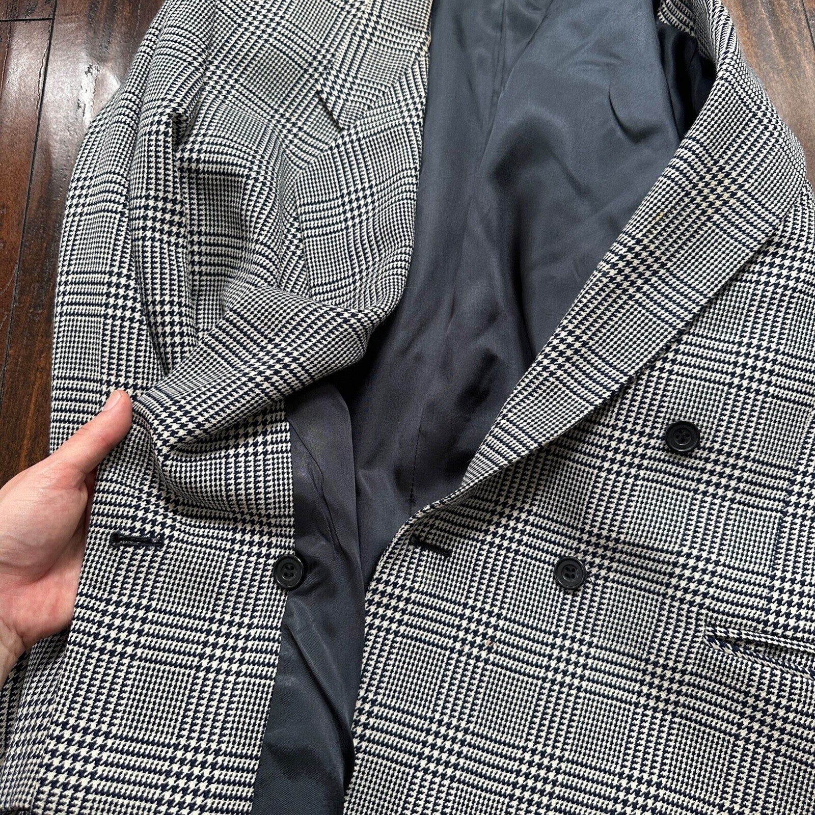 Vintage Cricketeer Womens Nordstrom Double Breasted Blazer Pure Wool 80s Plaid