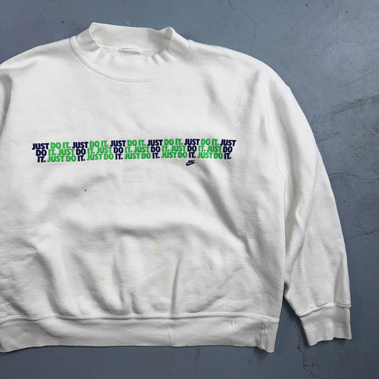 Nike VTG 90s Sweatshirt Crewneck Just Do It USA Logo 1990s White Jumper Gym