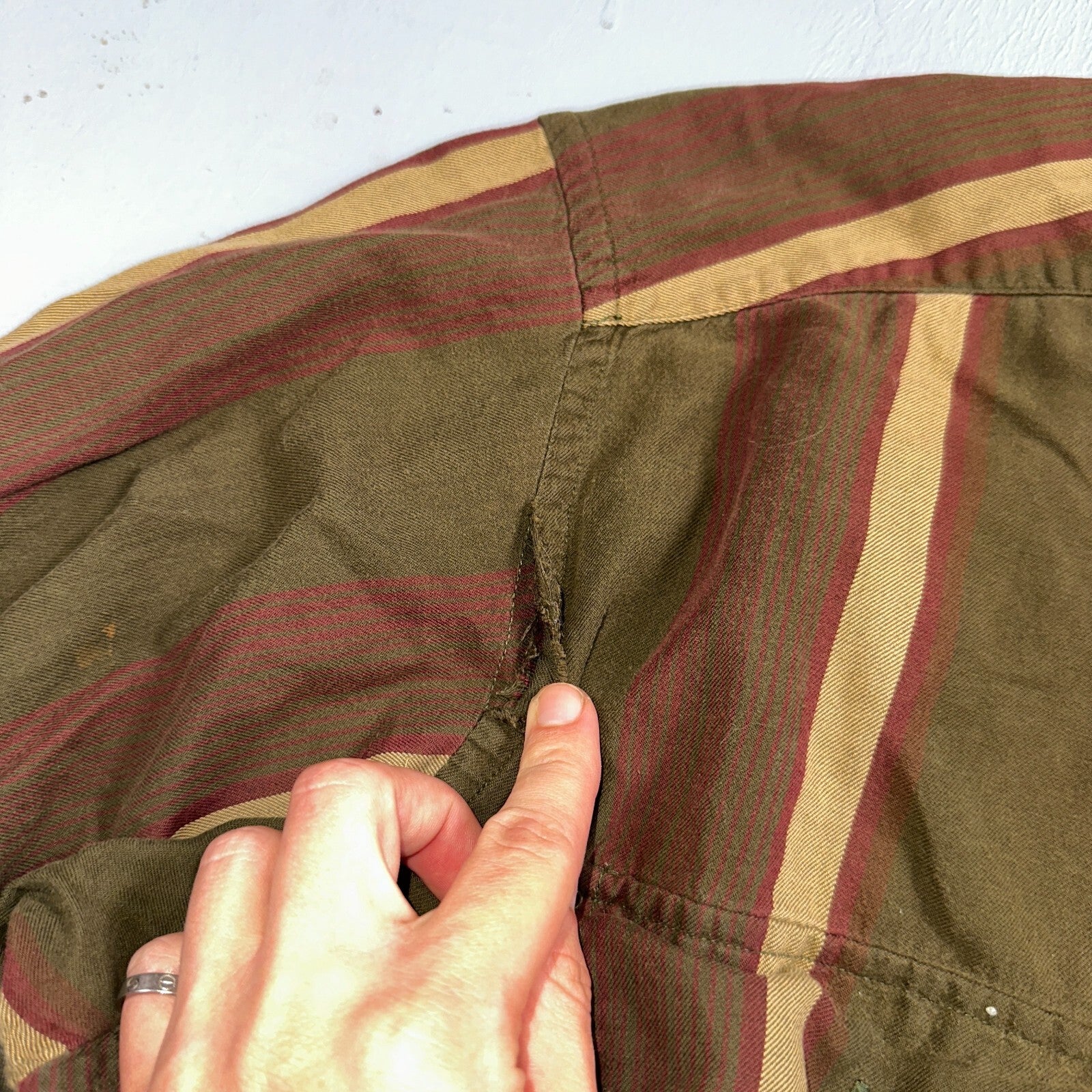 Tommy Hilfiger Mens Striped Shirt Vintage 90s Crest & Long Sleeves XL Has Holes