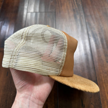 John Deere 50 Series VTG Hat Cap Snapback 90s Leather Corduroy Brown