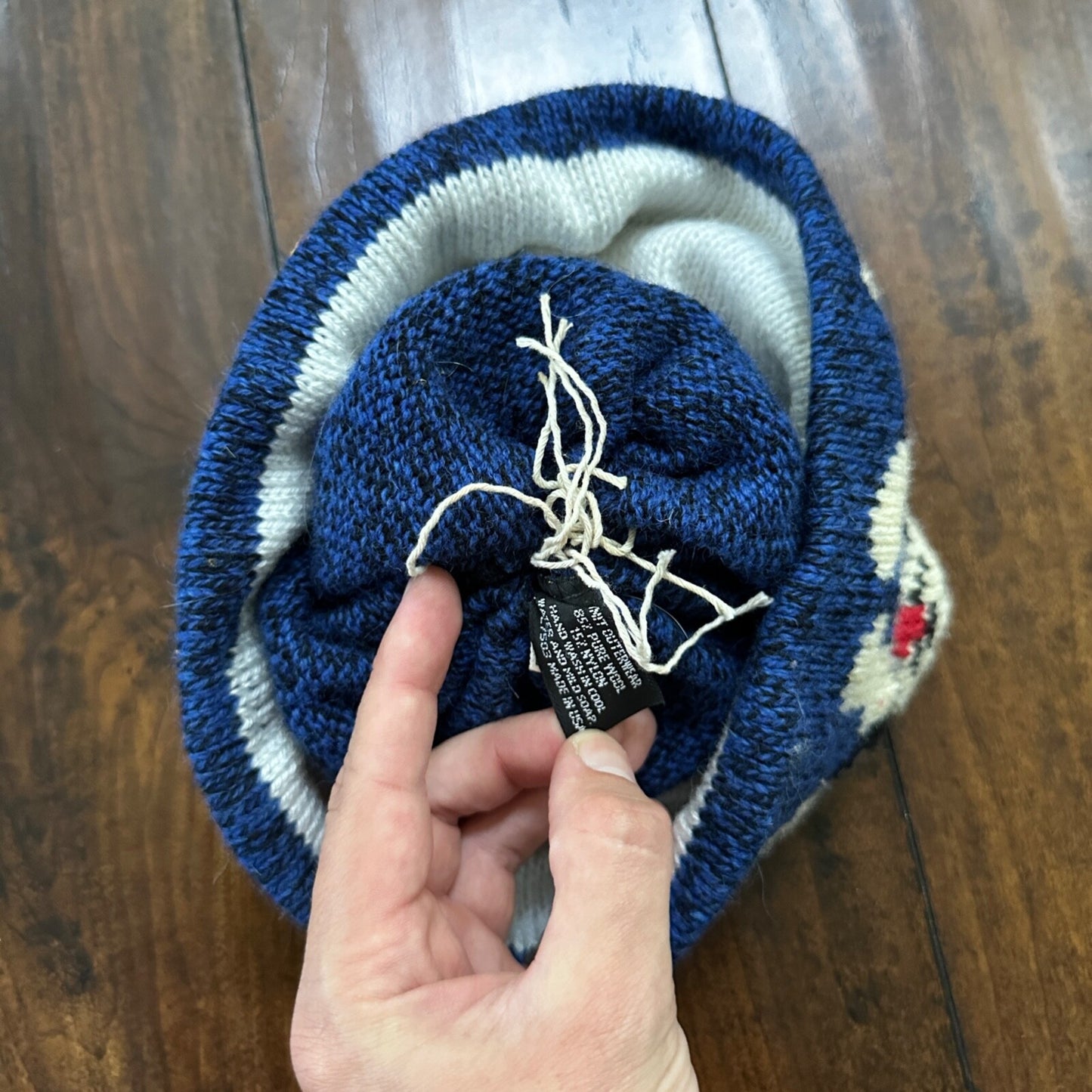 VTG 90's LL Bean Husky Dog Beanie Wool Blend Knit Winter Pom Hat USA Made RARE