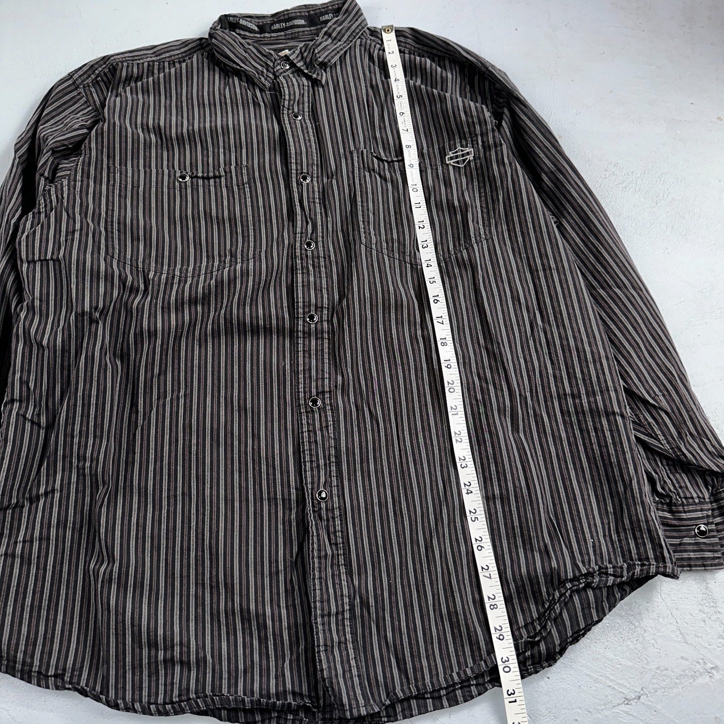 Harley Davidson Pearl Snap Black Shirt Mens XL Striped Biker Motorcycle VTG