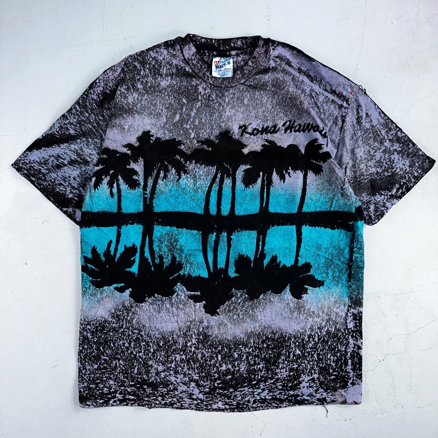Hawaii AOP Stars 90s VTG T Shirt Hanes Palm Trees Kona Splatter Tye Dye Rare