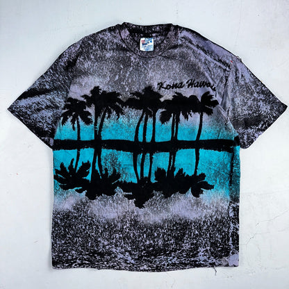 Hawaii AOP Stars 90s VTG T Shirt Hanes Palm Trees Kona Splatter Tye Dye Rare