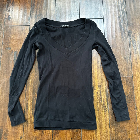 Terranova T-Shirt Top Long Sleeve Casual Clothing Womens S Black Deep V Neck