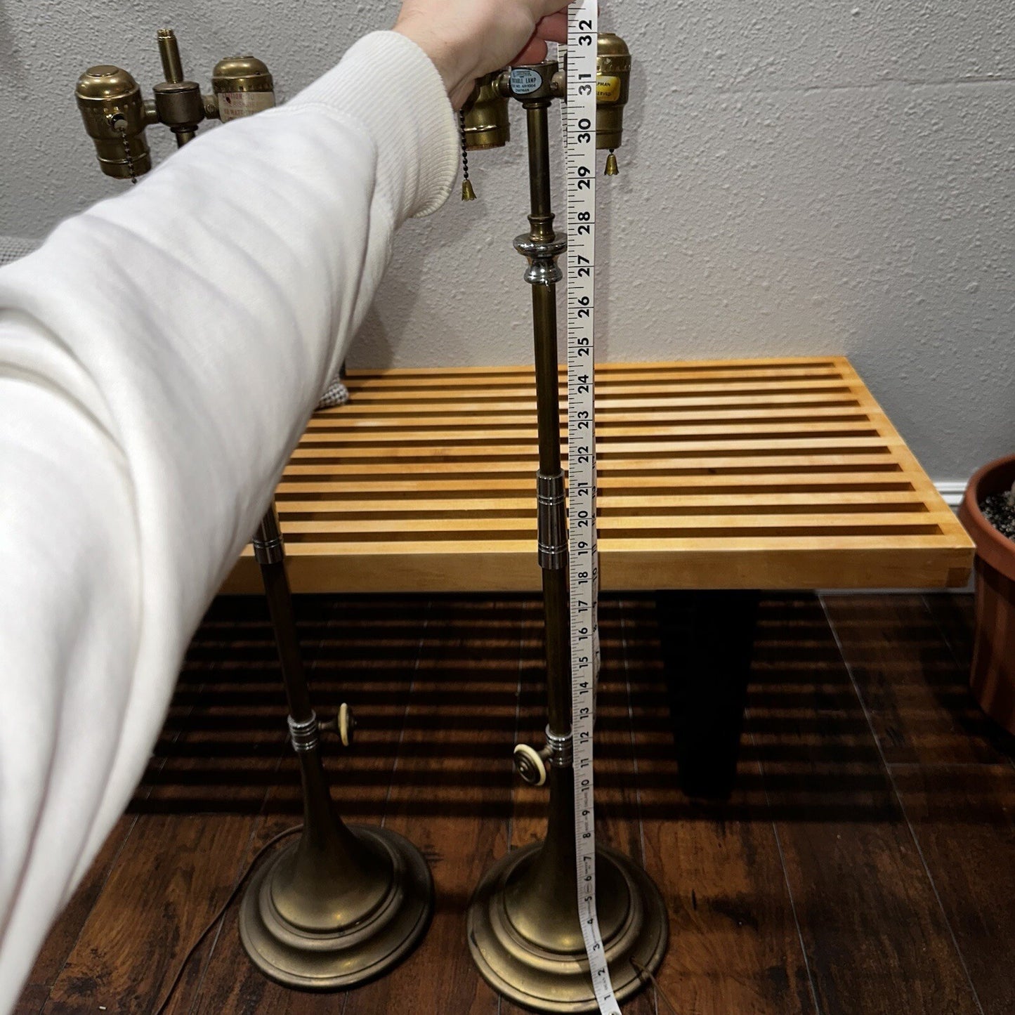 Pair 1986 CHAPMAN Tall Brass Horn Shaped Lamps 1985 Vintage MCM Design Nelson