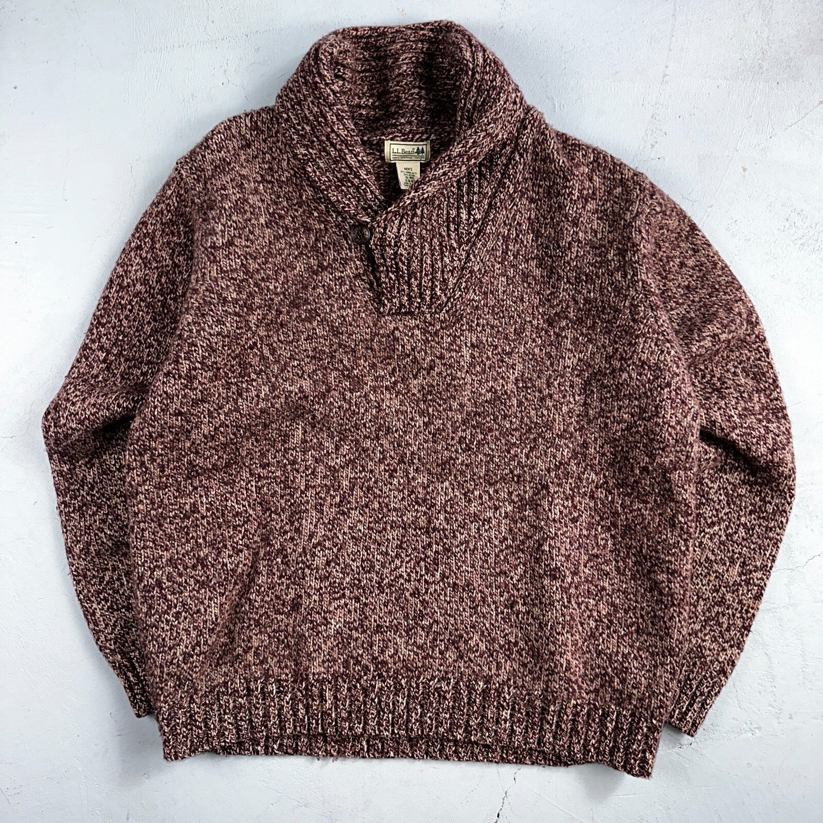 Vintage LL Bean Shawl Collar Pullover Sweater Lambswool Blend Red Men’s XL