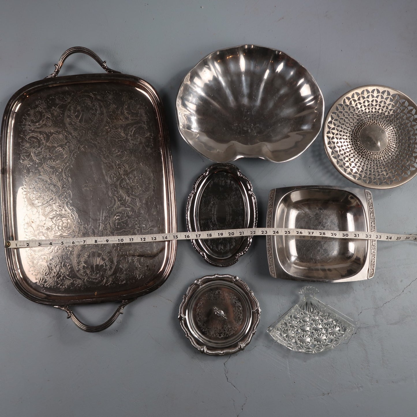 Vintage Baroque Victorian Not Silver Plated Platter Collection Lot Fancy Trays