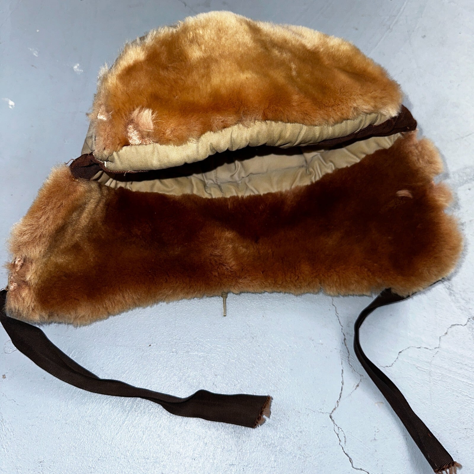 Vintage Eddie Bauer Goose Down Cap Hat Trapper Faux Fur Ear Flaps M 1960s Rare