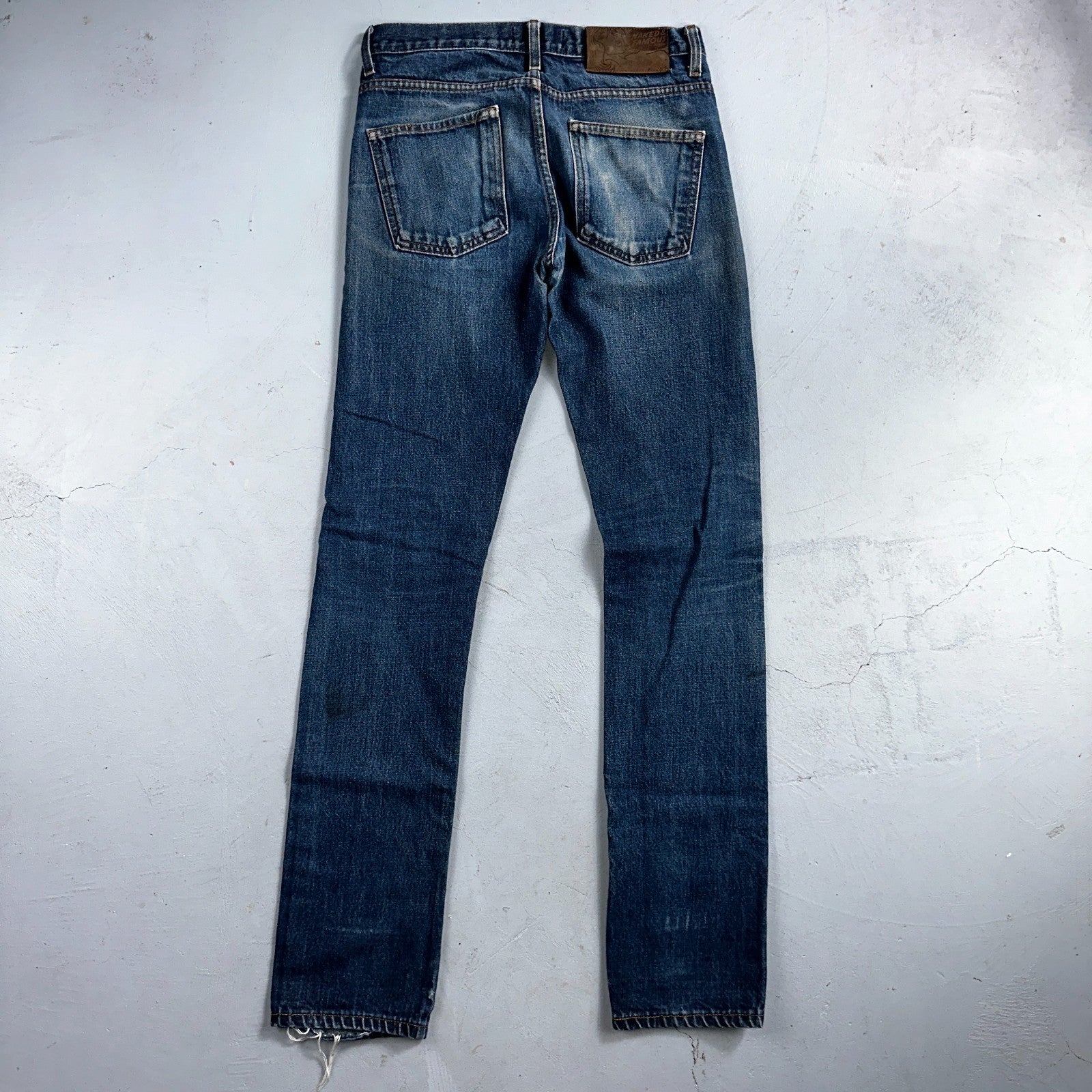 Naked & Famous Jeans Mens 30x36 Blue Dirty Fade Selvedge Denim Skinny Guy
