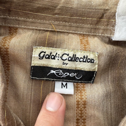 Mens ROPER Gold Collection Pearl Snap Button Front Pockets Western Shirt M Gold