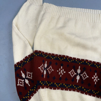 VTG 70s JC Penney Retro Mens Large Nordic Snowflake Ski Sweater White Holiday