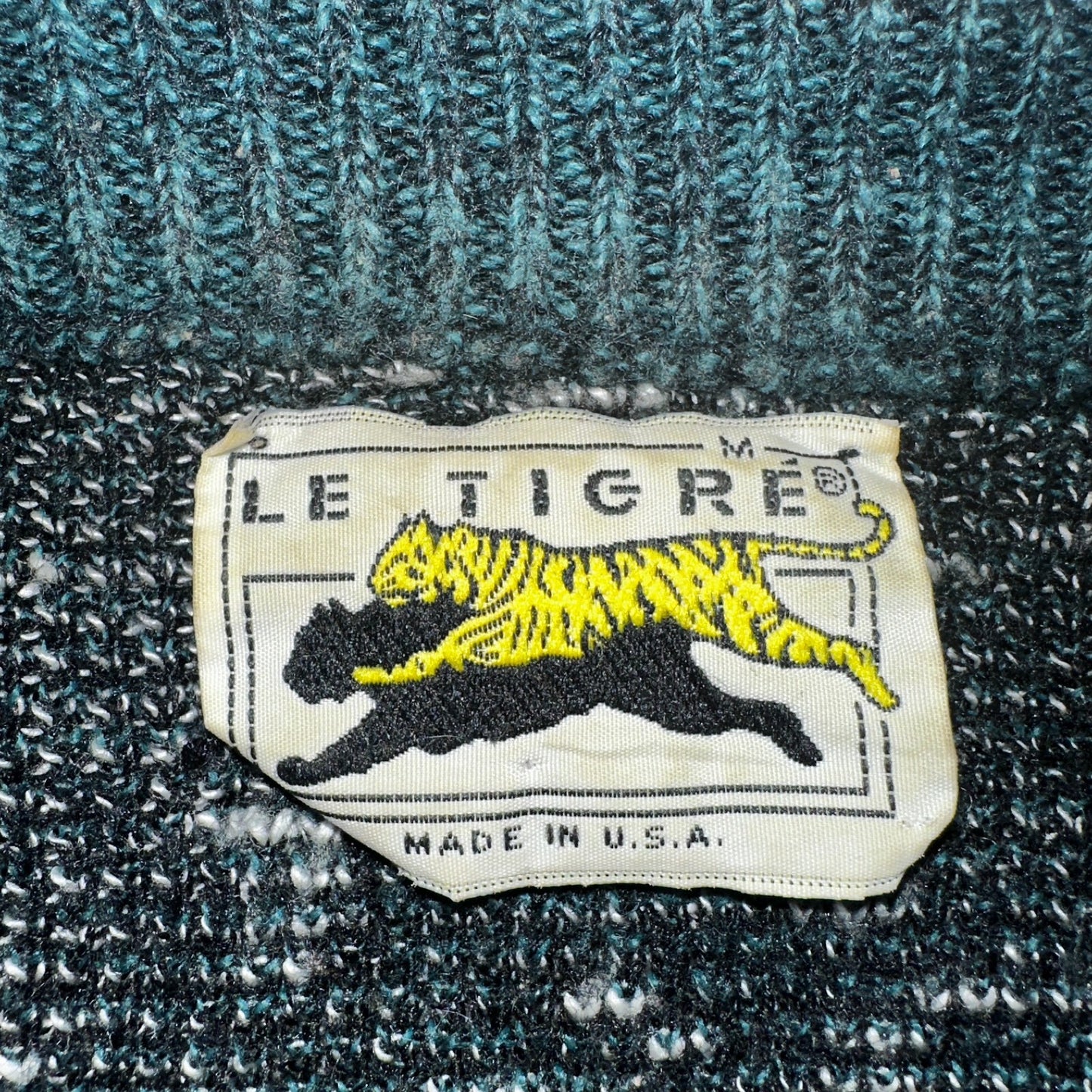 Vintage Le Tigre Mens Sweater M Blue Geometric Cardigan Grandpa 90s Cozy Aztec