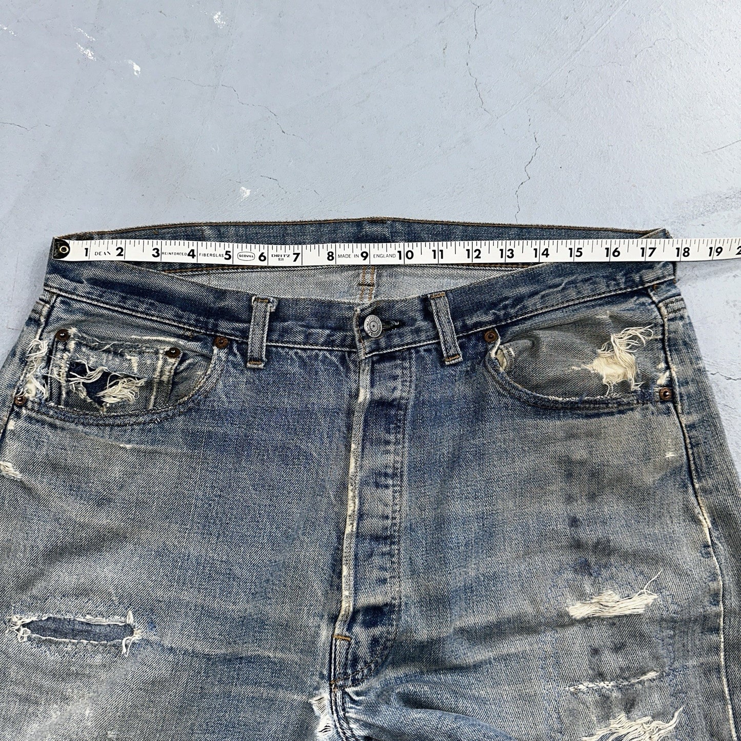 Levis 501 VTG 70s SS Redline Selvedge Jeans XX Med Wash Thrashed Act 35x26