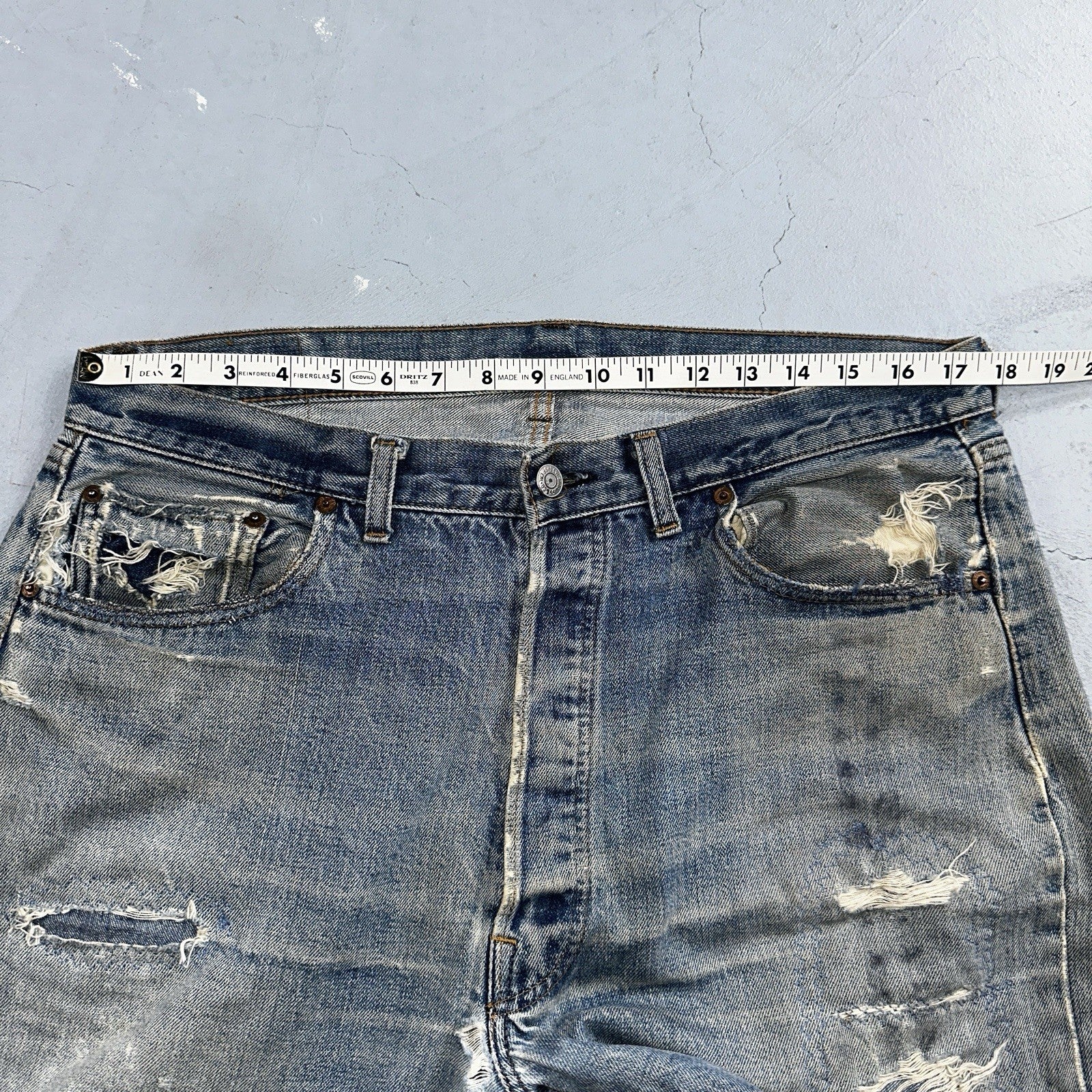 Levis 501 VTG 70s SS Redline Selvedge Jeans XX Med Wash Thrashed Act 35x26
