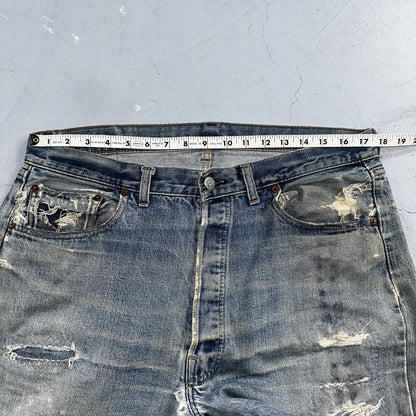 Levis 501 VTG 70s SS Redline Selvedge Jeans XX Med Wash Thrashed Act 35x26
