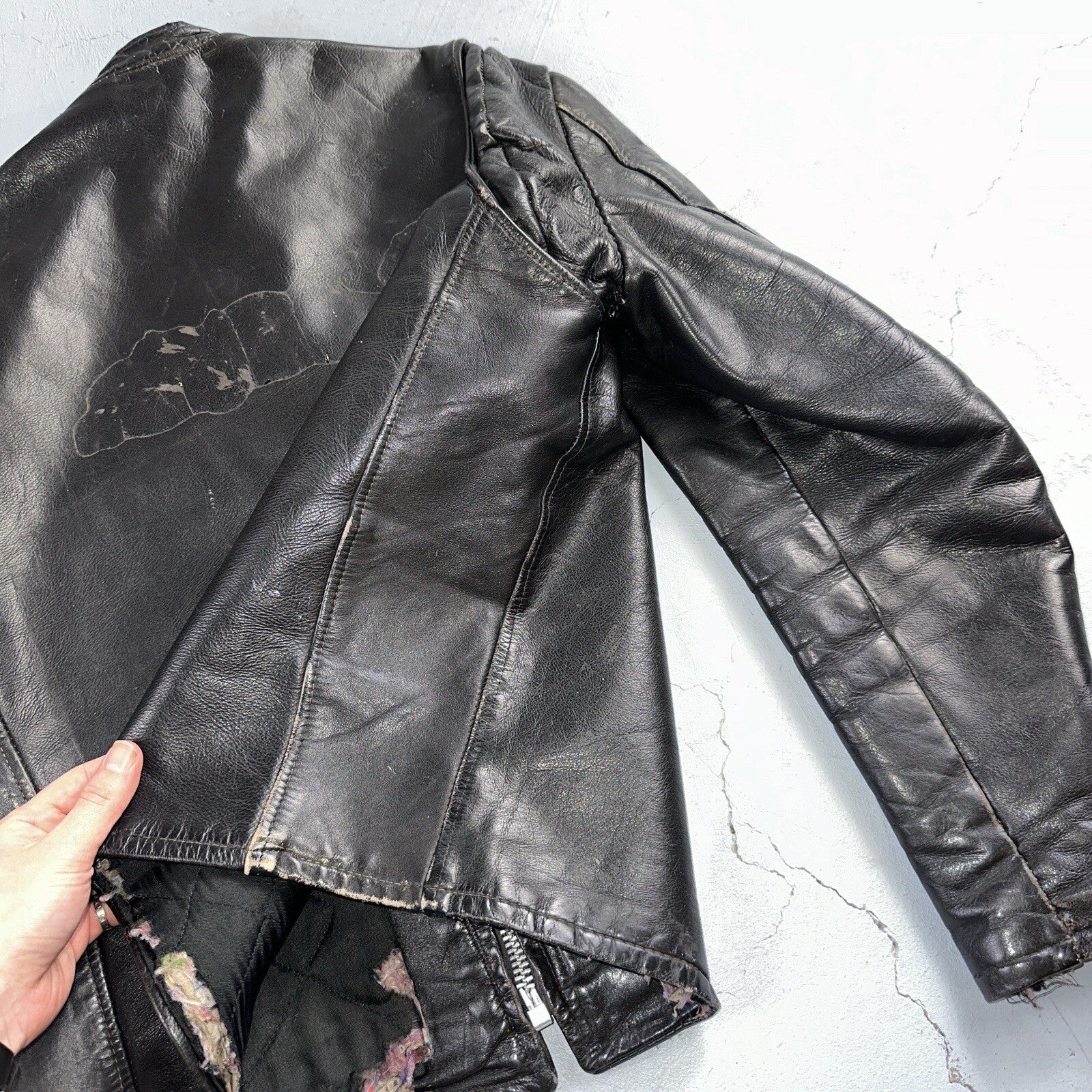 Vintage 50s 60s Black Leather Motorcycle Jacket Cafe Racer Biker 38 1950s 1960s