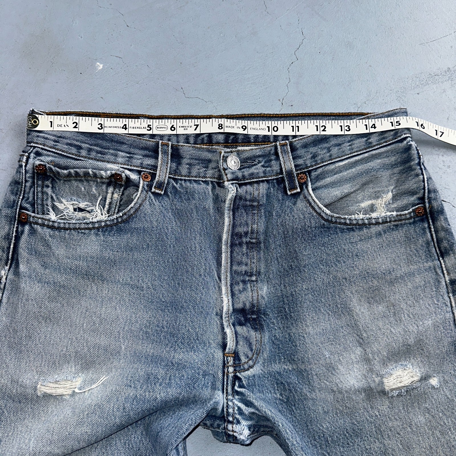 Levis 501 Vintage 90s Mexico Straight Leg Jeans Blue Light Wash 33x36 Act 31x31