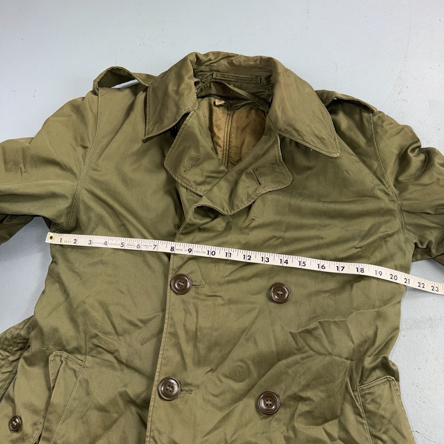 1950 US Army OD-7 Overcoat Cotton No Liner Korean War Trench Coat Belted OG 107