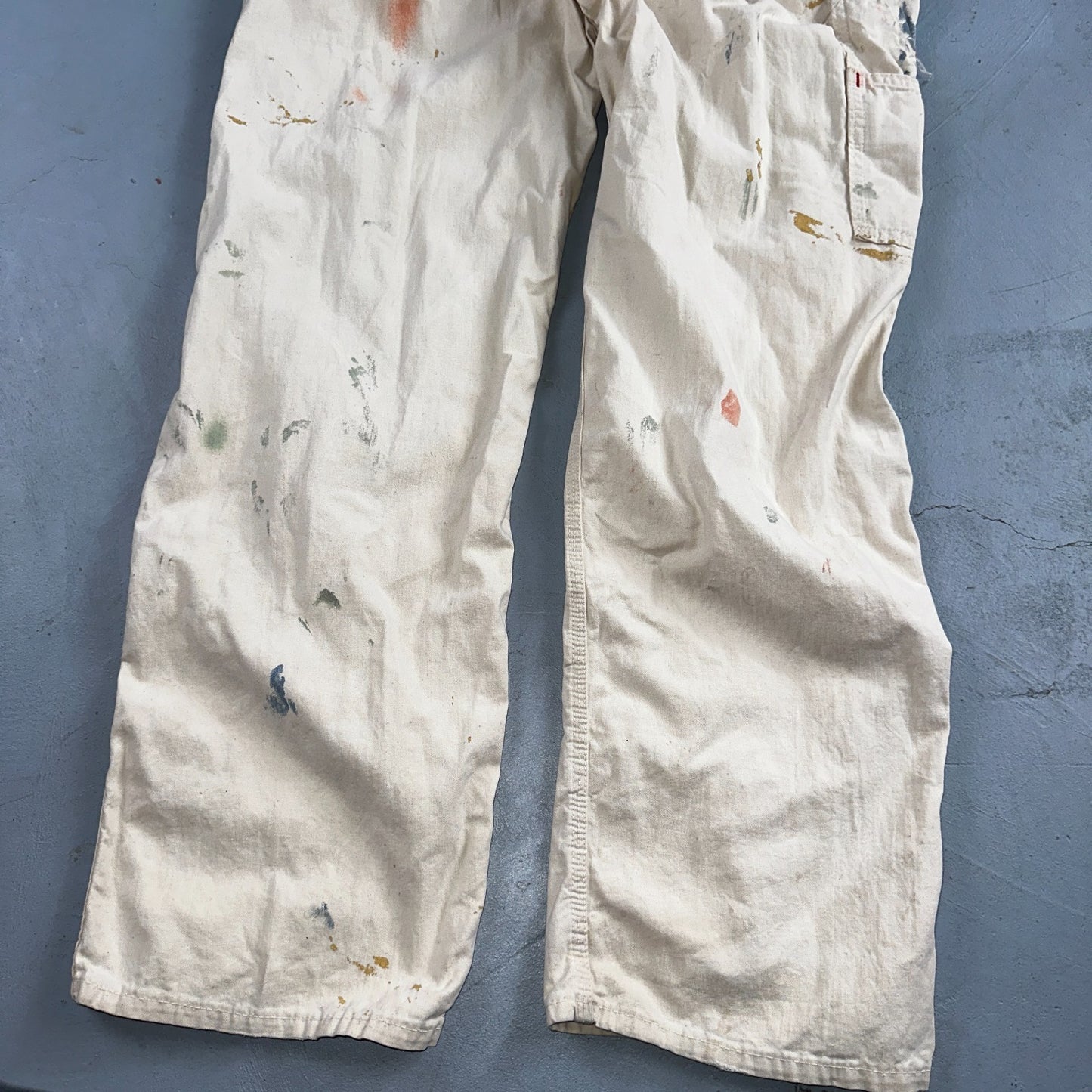 VTG Big Mac White Thrashed Overalls Carpenter Bibs Workwear Painter Paint Stain