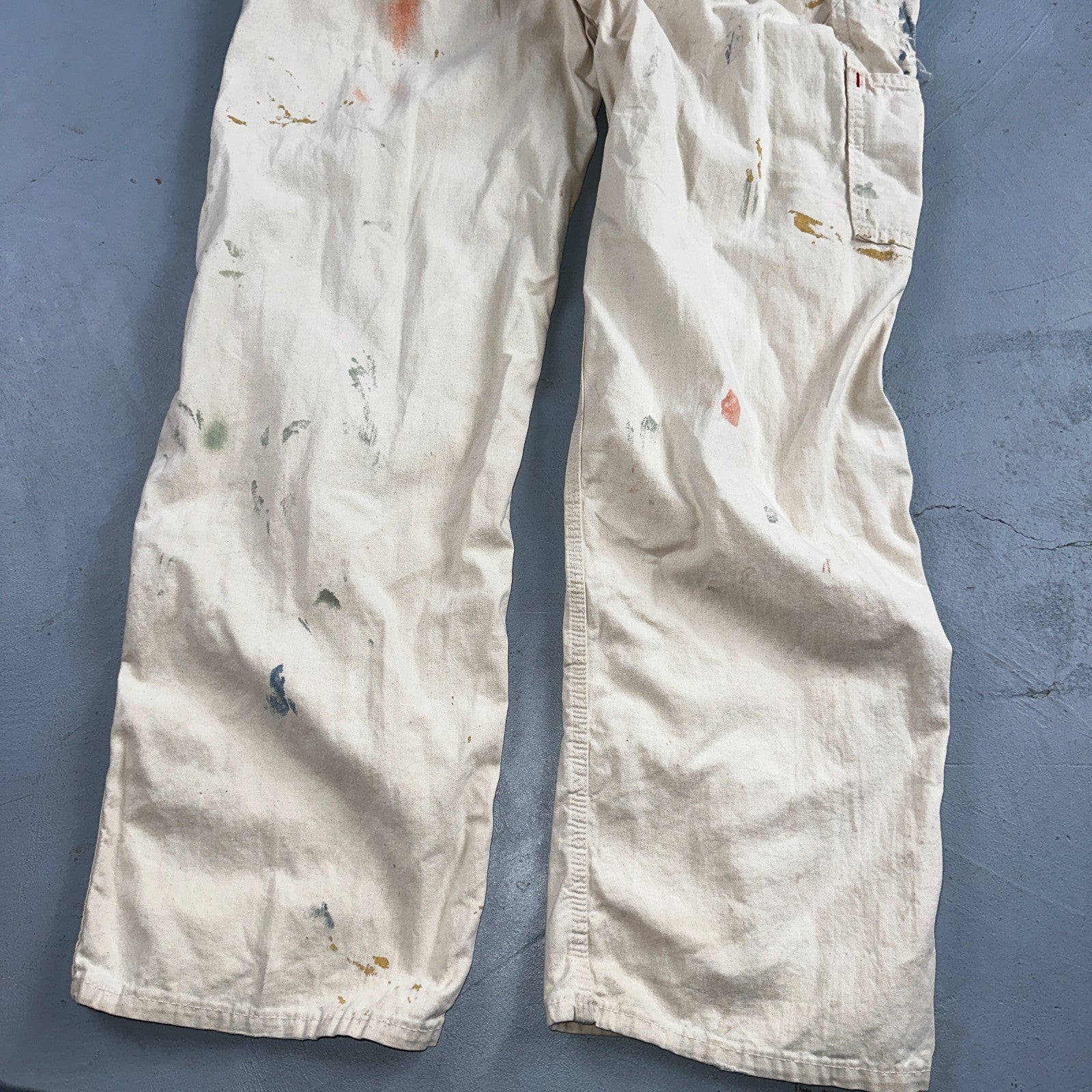 VTG Big Mac White Thrashed Overalls Carpenter Bibs Workwear Painter Paint Stain