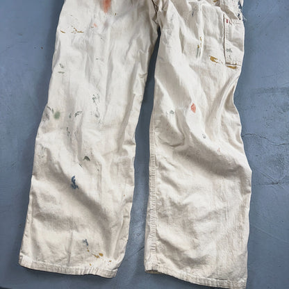 VTG Big Mac White Thrashed Overalls Carpenter Bibs Workwear Painter Paint Stain