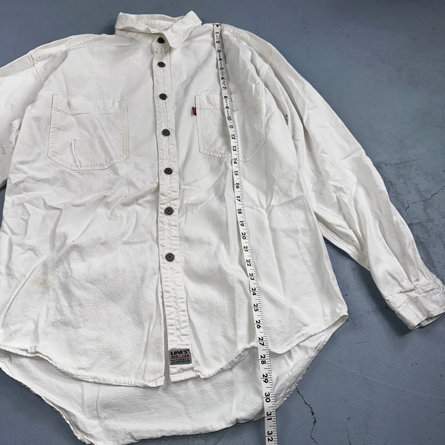 VTG Levis Red Tab Men Button Up Shirt Large White Long Sleeve 90s Y2K Thrashed