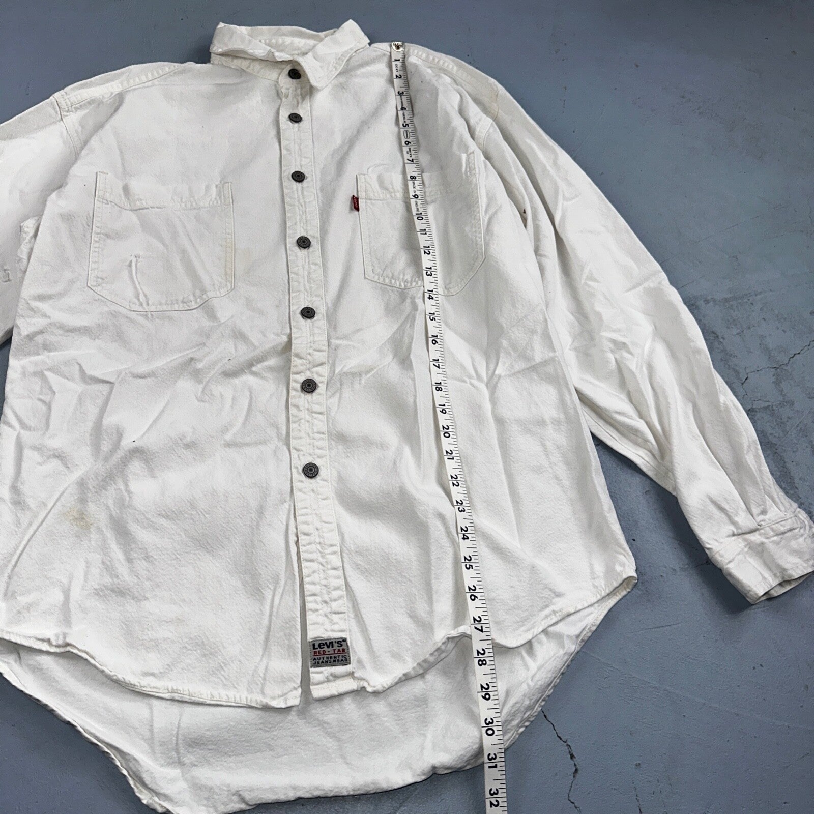 VTG Levis Red Tab Men Button Up Shirt Large White Long Sleeve 90s Y2K Thrashed