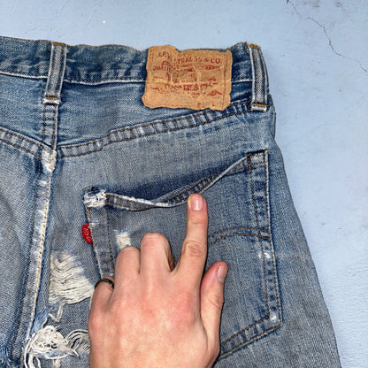 Levis 501 Vintage 70s SS Redline Selvedge USA 66 Jeans Thrashed 31x34 Act 29x30