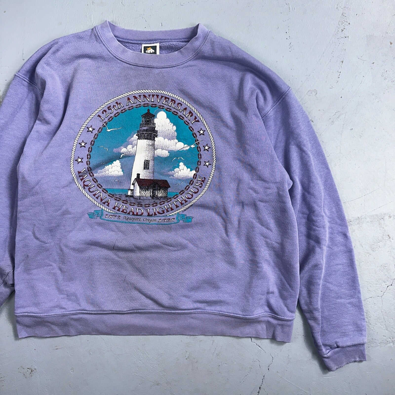 Oregon Newport Art Painting VTG 90s Crewneck Sweatshirt 1990s Purple Lighthouse